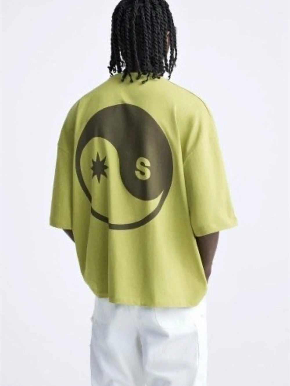 Zara men’s Lime Green Oversized Front Back Graphic T Shirt L